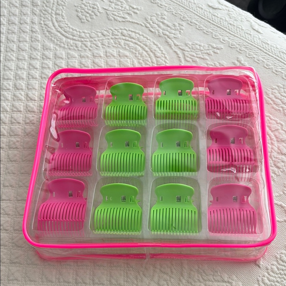 Set of Pink and Green Hair Claw Clips - 12 Pack never used